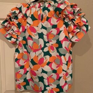 Bibi-Floral Ruffle Sleeve Blouse